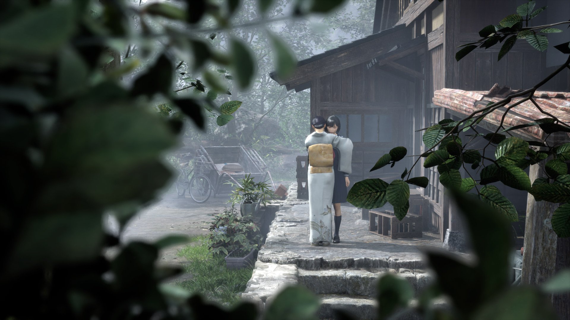 Hinako's sister gives her a hug.